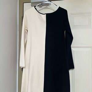 Zara Black and Cream Long Sleeve Dress